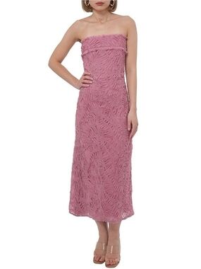 Strapless Textured Midi Dress in Dusty Rose
